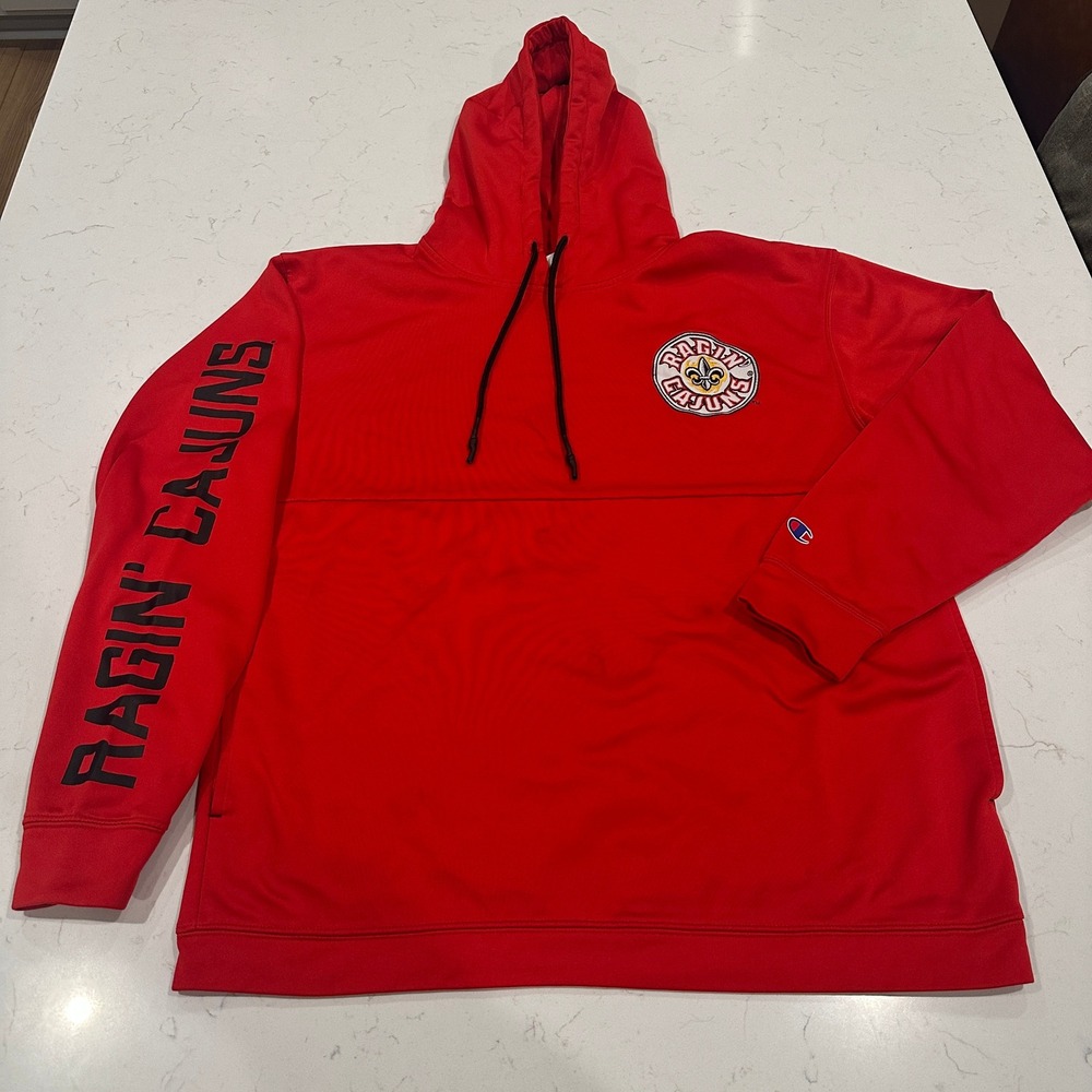 Champion Mens Louisiana Ragin Cajuns Hoodie Red Performance Sweatshirt Large